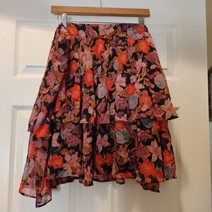 Torrid Red Shimmer Floral Layered Skirt Stretchy Tiered All Occasions Size 4